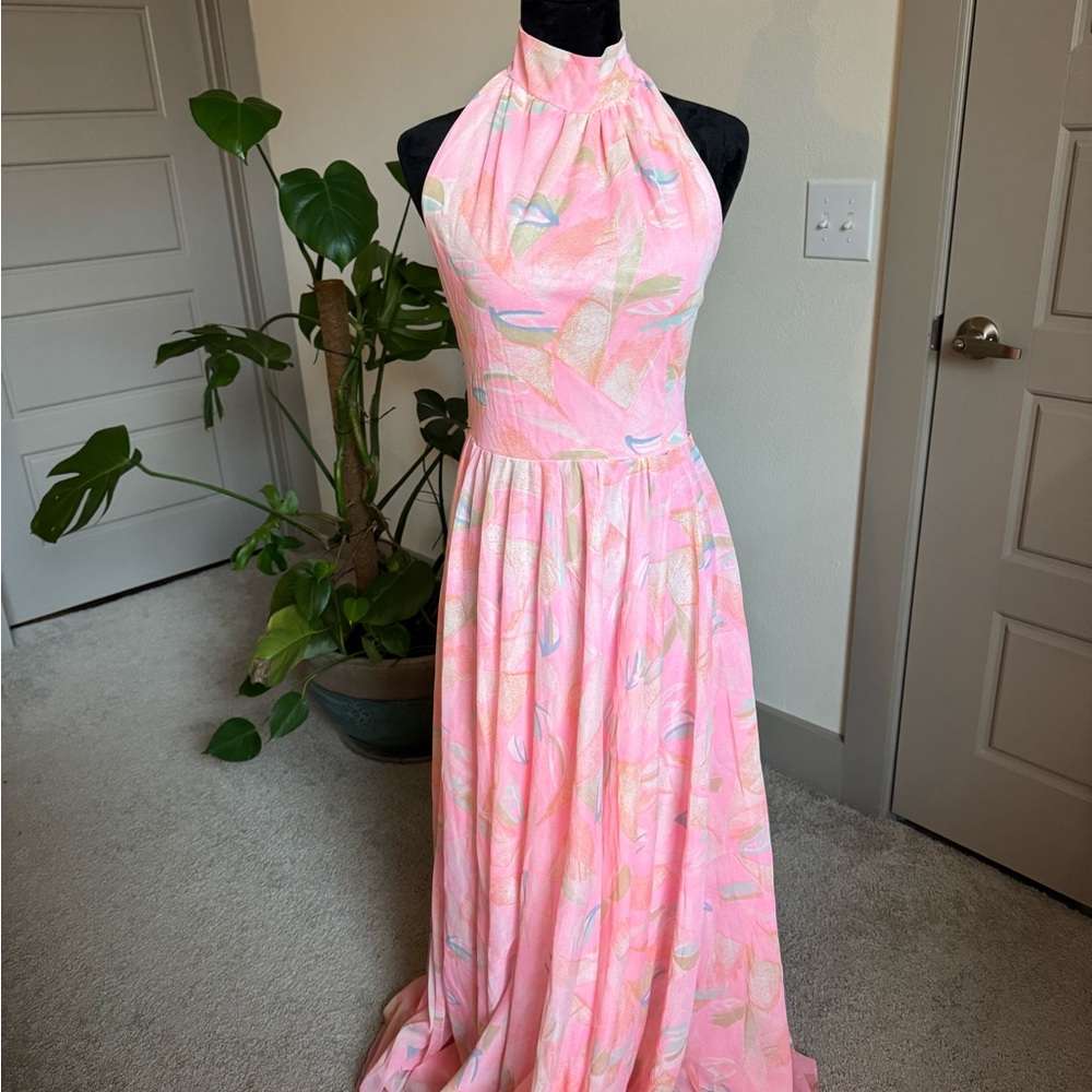 Vintage Elegant Pink Halter Dress